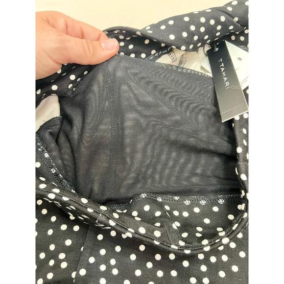 T TAHARI Midi Pencil Skirt Size S Black White Polka Dot Slit Leg Tummy Control - Picture 5 of 12